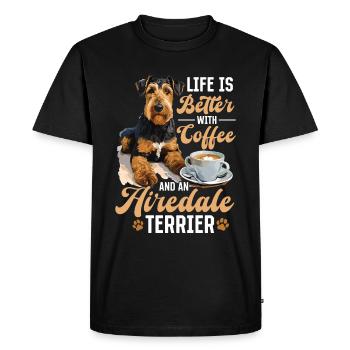 La vie du chien Airedale Terrier est meilleure avec du café - T-shirt Premium bio Homme - noir - Devant - Nico (187cm)