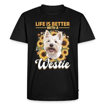 West Highland White Terrier Westie Race de chien - T-shirt Premium bio Homme - noir - Devant - Nico (187cm)