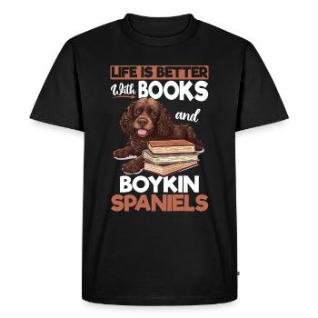 Boykin Spaniel Dog Breed Life is Better with Books - Men's Premium Organic T-Shirt - black - Front - Nico (187cm)