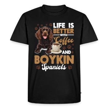 Boykin Spaniel Dog Life is Better with Coffee - Men's Premium Organic T-Shirt - black - Front - Nico (187cm)
