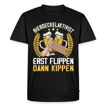 Beer mat activist flipping then tilting - Men's Premium Organic T-Shirt - black - Front - Nico (187cm)