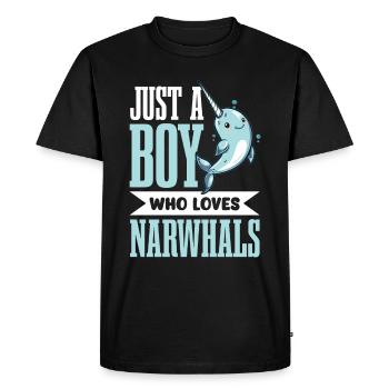 Funny Narwhal Animal Just A Boy Who Loves Narwhal - Men's Premium Organic T-Shirt - black - Front - Nico (187cm)