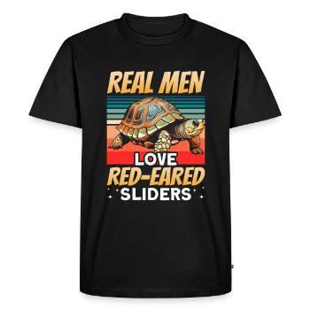 Amoureux des tortues à oreilles rouges - T-shirt Premium bio Homme - noir - Devant - Nico (187cm)