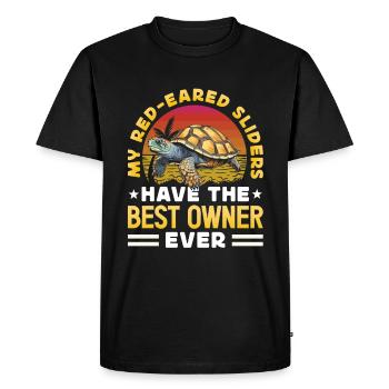 Amoureux des tortues à oreilles rouges - T-shirt Premium bio Homme - noir - Devant - Nico (187cm)
