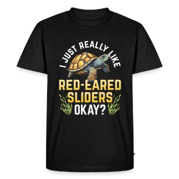 Amoureux des tortues à oreilles rouges - T-shirt Premium bio Homme - noir - Devant - Nico (187cm)