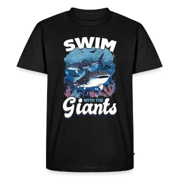 Drôle de requin-baleine nageant avec les géants - T-shirt Premium bio Homme - noir - Devant - Nico (187cm)