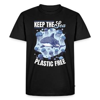 Funny Whale Shark Animal Keep the sea plastic free - Men's Premium Organic T-Shirt - black - Front - Nico (187cm)