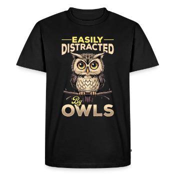 Hibou oiseau nocturne animal facilement distrait - T-shirt Premium bio Homme - noir - Devant - Nico (187cm)