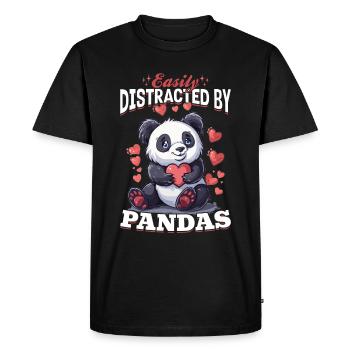 Funny Panda Animal Easily Distracted By Pandas - Men's Premium Organic T-Shirt - black - Front - Nico (187cm)