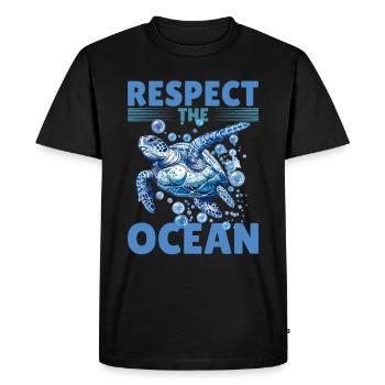 Drôle de tortue de mer Animal Respecter l’océan - T-shirt Premium bio Homme - noir - Devant - Nico (187cm)
