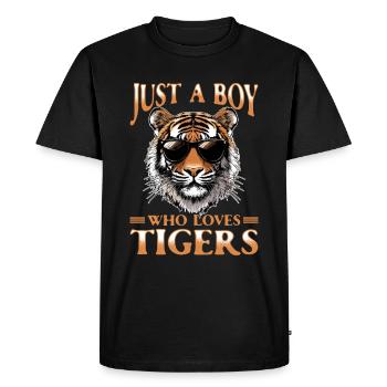 Funny Tiger Animal Just A Boy Who Loves Tigers - Men's Premium Organic T-Shirt - black - Front - Nico (187cm)