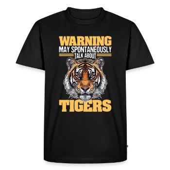 Funny Tiger Animal Warning May Spontaneously - Men's Premium Organic T-Shirt - black - Front - Nico (187cm)
