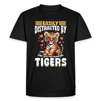 Funny Tiger Animal Easily Distracted By Tigers - Men's Premium Organic T-Shirt - black - Front - Nico (187cm)