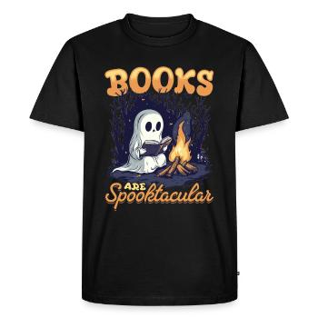 Professeur drôle Halloween fantôme lecture livre - T-shirt Premium bio Homme - noir - Devant - Nico (187cm)