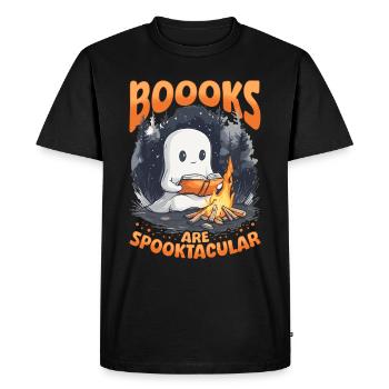 Professeur drôle Halloween fantôme lecture livre - T-shirt Premium bio Homme - noir - Devant - Nico (187cm)