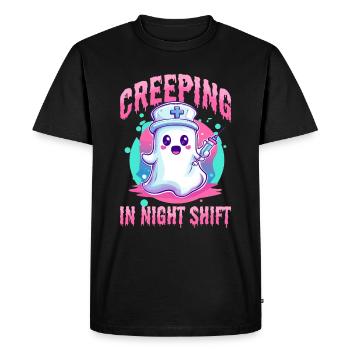 Nurse Halloween Ghost Creeping in Night Shift - Men's Premium Organic T-Shirt - black - Front - Nico (187cm)