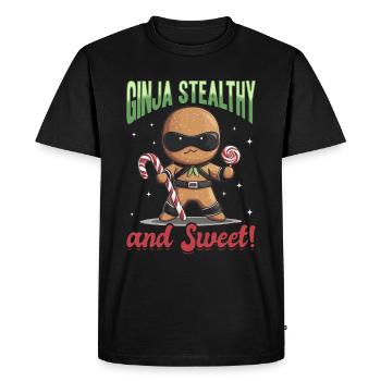 Pain d’épices de Noël Ginja Furtif et sucré ! - T-shirt Premium bio Homme - noir - Devant - Nico (187cm)