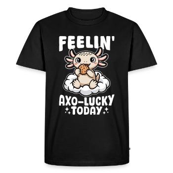 Funny Axolotl Kawaii Feelin' Axo-Lucky Today - Men's Premium Organic T-Shirt - black - Front - Nico (187cm)