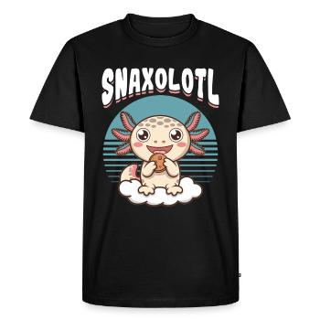 Funny Axolotl with cookie Kawaii Snaxolotl - Men's Premium Organic T-Shirt - black - Front - Nico (187cm)