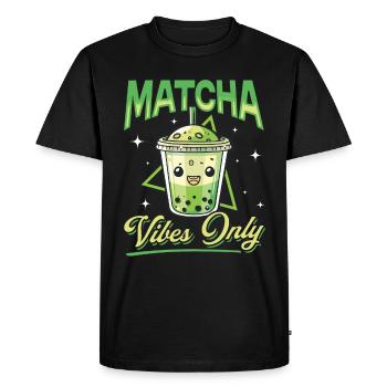 Matcha Green Tea Latte Matcha Vibes Only - Men's Premium Organic T-Shirt - black - Front - Nico (187cm)