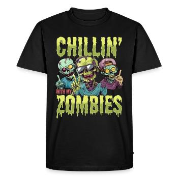Zombie Halloween Chillin With My Zombies - Men's Premium Organic T-Shirt - black - Front - Nico (187cm)