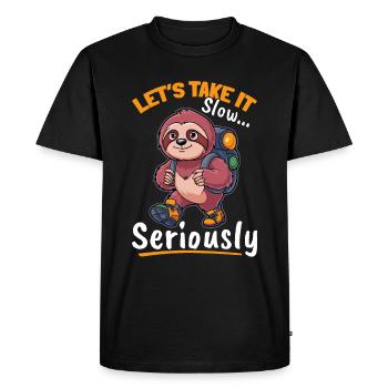 Sloth Hiking Mountains Lets take it slow - Men's Premium Organic T-Shirt - black - Front - Nico (187cm)
