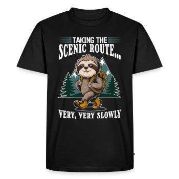 Sloth Hiking Mountains Taking the scenic route - Men's Premium Organic T-Shirt - black - Front - Nico (187cm)
