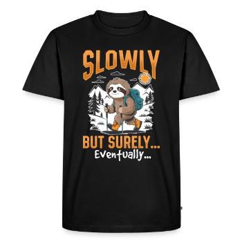Sloth Hiking Mountains Slowly but surely - Men's Premium Organic T-Shirt - black - Front - Nico (187cm)