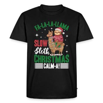 Sloth Llama Christmas Fa-la-la-llama - Men's Premium Organic T-Shirt - black - Front - Nico (187cm)