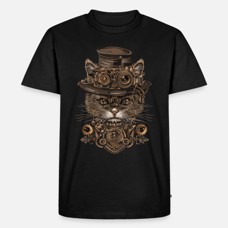 Steampunk-katze - Männer Premium Bio T-Shirt - Schwarz