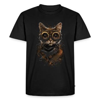 Chat steampunk - T-shirt Premium bio Homme - noir - Devant - Nico (187cm)