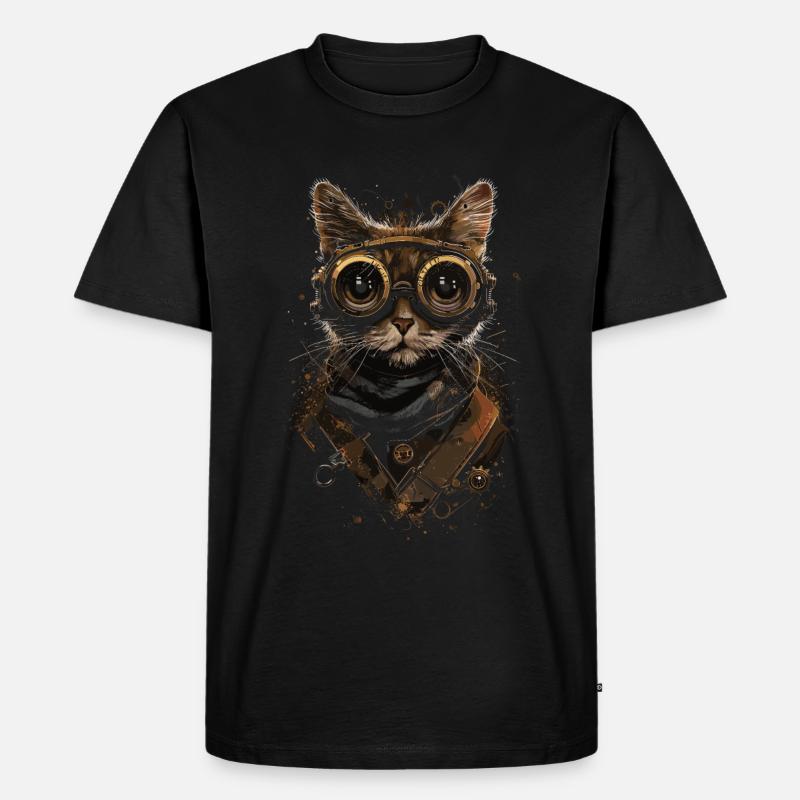 Steampunk-katze - Männer Premium Bio T-Shirt - Schwarz
