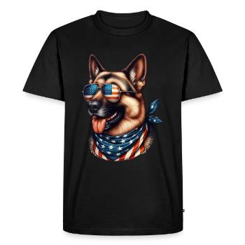 German Shepherd, German Shepherd, American Flag, Sun - Men's Premium Organic T-Shirt - black - Front - Nico (187cm)