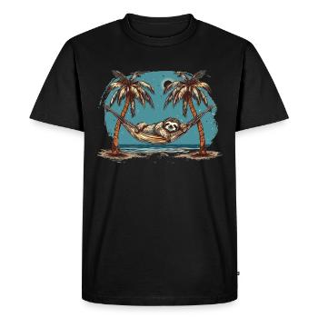 Sloth Hammock, Beach, Chill - Men's Premium Organic T-Shirt - black - Front - Nico (187cm)