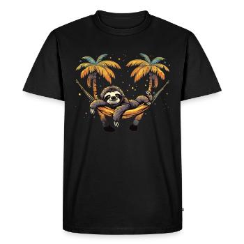 Sloth Hammock, Beach, Chill - Men's Premium Organic T-Shirt - black - Front - Nico (187cm)
