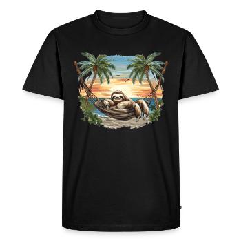 Sloth Hammock, Beach, Chill - Men's Premium Organic T-Shirt - black - Front - Nico (187cm)