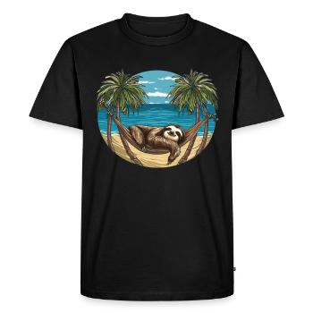 Sloth Hammock, Beach, Chill - Men's Premium Organic T-Shirt - black - Front - Nico (187cm)