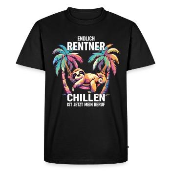 "Finally Pensioner" Chilling Sloth - Men's Premium Organic T-Shirt - black - Front - Nico (187cm)