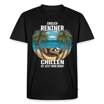 "Finally Pensioner" Chilling Sloth - Men's Premium Organic T-Shirt - black - Front - Nico (187cm)