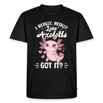 Axolotl J’adore vraiment, vraiment les axolotls, compris ? - T-shirt Premium bio Homme - noir - Devant - Nico (187cm)