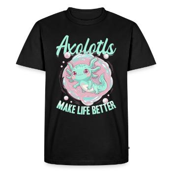 Cute Axolotl Axolotls Make Life Better - Men's Premium Organic T-Shirt - black - Front - Nico (187cm)