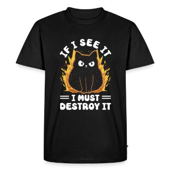 Chat Gras Gros Chat Humour Mème - T-shirt Premium bio Homme - noir - Devant - Nico (187cm)