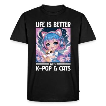 Anime K Pop & Chats Kawaii - T-shirt Premium bio Homme - noir - Devant - Nico (187cm)