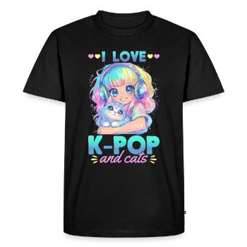 Anime K Pop & Chats Kawaii - T-shirt Premium bio Homme - noir - Devant - Nico (187cm)