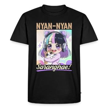 Anime K Pop & Chats Kawaii - T-shirt Premium bio Homme - noir - Devant - Nico (187cm)