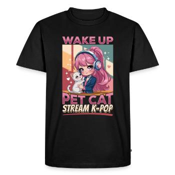 Anime K Pop & Chats Kawaii - T-shirt Premium bio Homme - noir - Devant - Nico (187cm)
