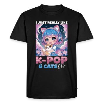 Anime K Pop & Chats Kawaii - T-shirt Premium bio Homme - noir - Devant - Nico (187cm)