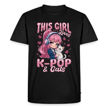 Anime K Pop & Chats Kawaii - T-shirt Premium bio Homme - noir - Devant - Nico (187cm)
