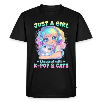 Anime K Pop & Chats Kawaii - T-shirt Premium bio Homme - noir - Devant - Nico (187cm)