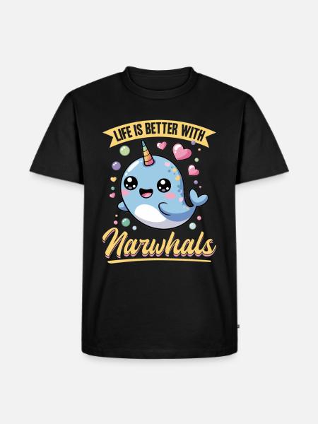 Narwhal Chibi Kawaii - Männer Premium Bio T-Shirt - Schwarz